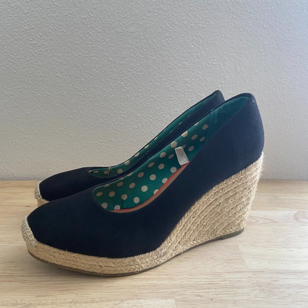 Canvas Espadrille Style Wedge Heels Black Size 10